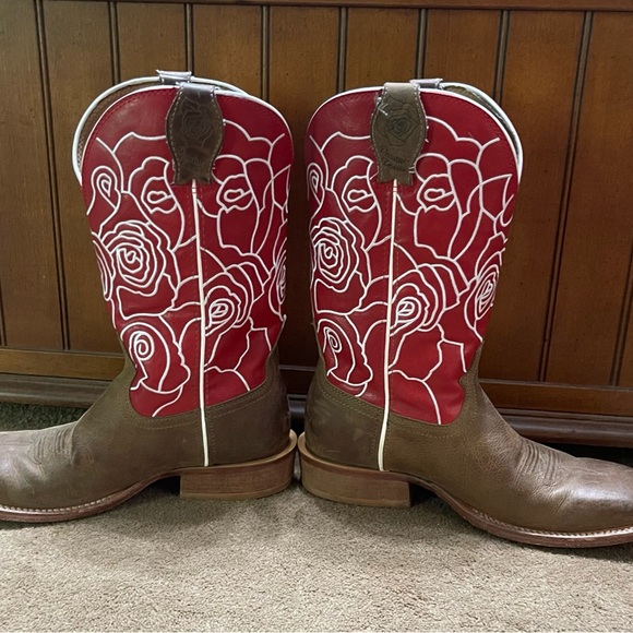 SIZE 7.5B TWISTED X WOMENS WESTERN BOOTS PULL ON SEQUOIA RED ROSE SQ TOE WXTL003 - Picture 9 of 10